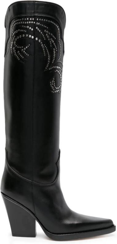 Paris Texas stud-embellished 100mm leather knee boots Black