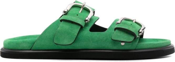 P.A.R.O.S.H. double-buckle suede slides Green