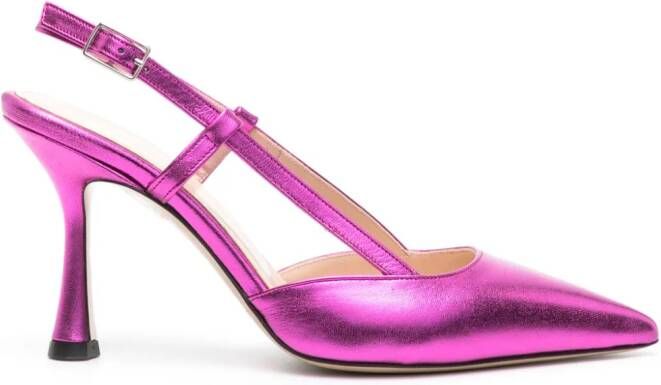 P.A.R.O.S.H. pointed-toe metallic-leather slingback pumps Pink