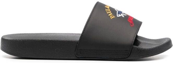 Paul & Shark logo-embroidered leather slides Black