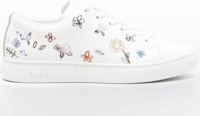 Paul Smith floral-embroidered leather sneakers White