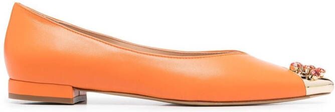 Paul Warmer crystal-embellished leather ballerina shoes Orange