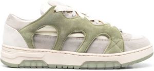 Paura Santha layered suede-panel trainers Green