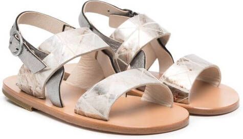 Pèpè double-strap leather sandals Metallic