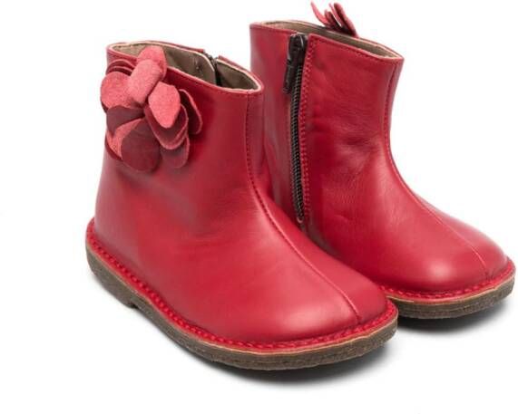 Pèpè floral-appliqué leather boots Red
