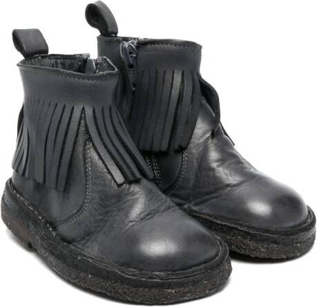 Pèpè fringed leather ankle boots Blue
