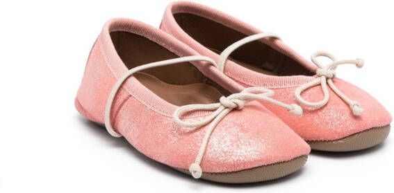 Pépé Kids bow-detail suede ballerinas Pink