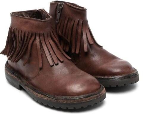 Pépé Kids fringed leather ankle boots Brown