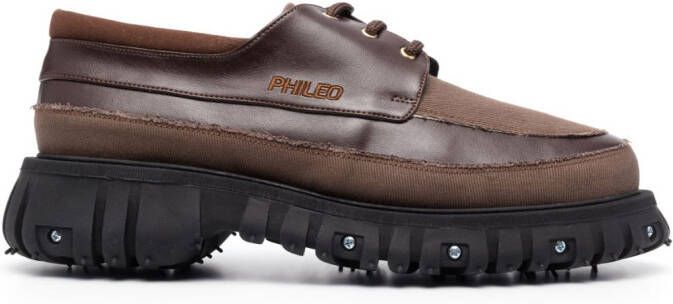 PHILEO logo-embroidery lace-up derby shoes Brown
