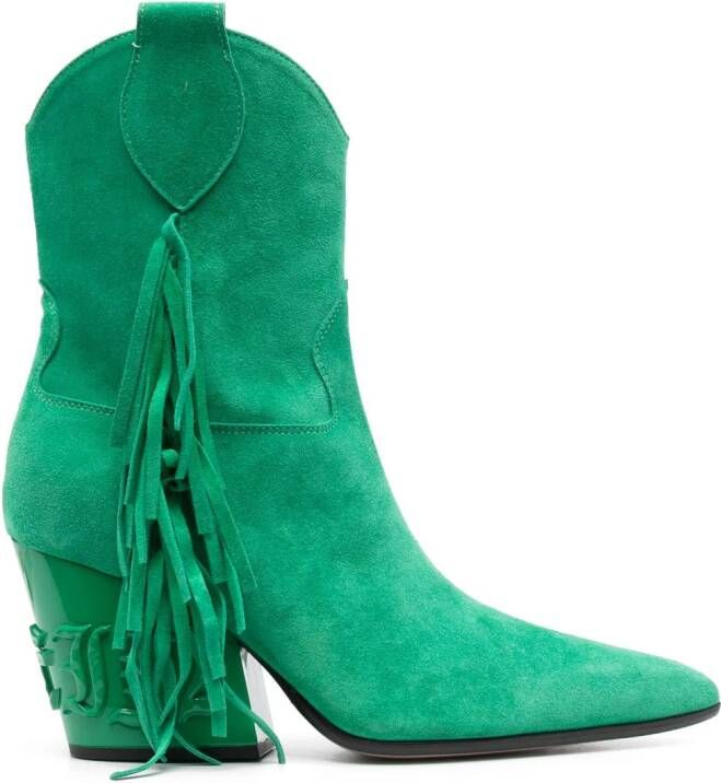 Philipp Plein 75mm fringe-detailed suede boots Green