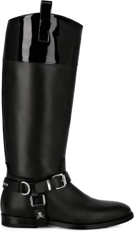 Philipp Plein buckled leather knee-high boots Black