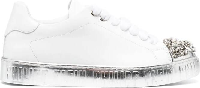 Philipp Plein crystal-embellished lace-up leather sneakers White