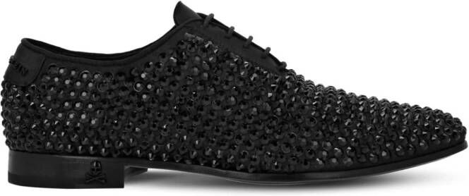 Philipp Plein crystal-embellished satin Oxford shoes Black