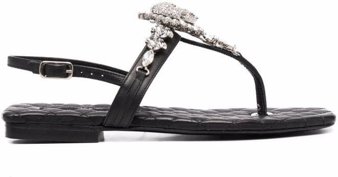 Philipp Plein crystal-skull leather sandals Black