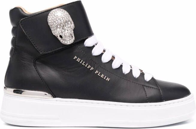 Philipp Plein crystal-skull leather sneakers Black