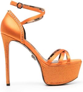 Philipp Plein embellished satin platform sandals Orange