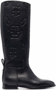 Philipp Plein embossed-logo knee-high boots Black
