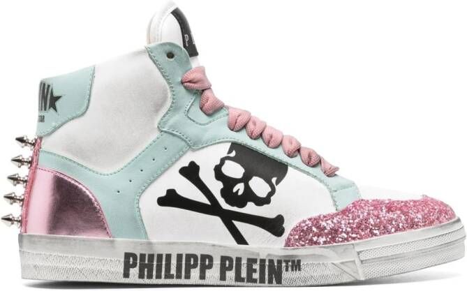 Philipp Plein Glitter Retrokickz TM leather sneakers White