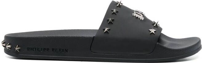 Philipp Plein Gothic Plein studded slides Black