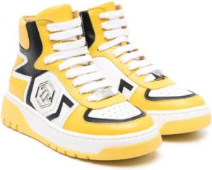 Philipp Plein Junior high-top leather sneakers Yellow