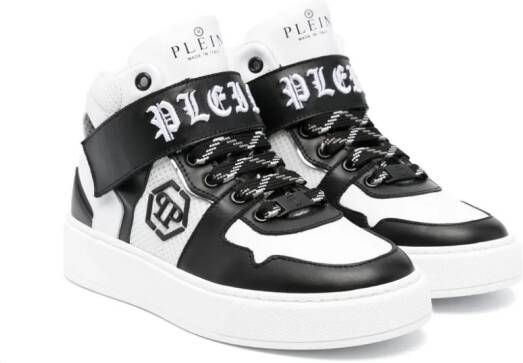 Philipp Plein Junior logo-embroidered leather sneakers White