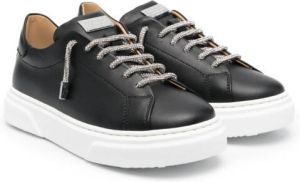 Philipp Plein Junior logo-plaque crystal-laces leather sneakers Black