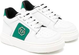 Philipp Plein Junior logo-plaque leather sneakers White