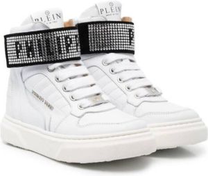 Philipp Plein Junior logo-strap high-top sneakers White