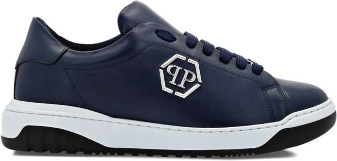 Philipp Plein logo-appliqué leather sneakers Blue