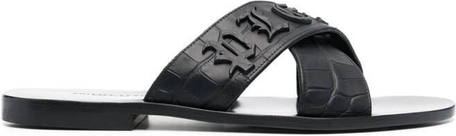 Philipp Plein logo-lettering open toe sandals Black