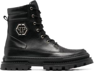 Philipp Plein logo-plaque leather ankle boots Black