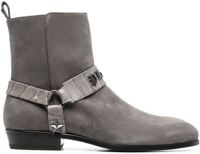 Philipp Plein logo-plaque suede ankle boots Grey