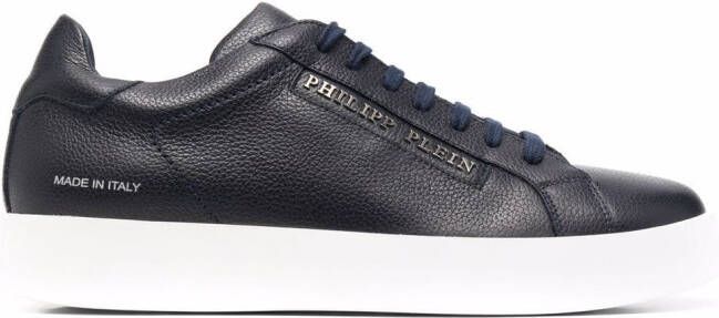 Philipp Plein logo-print leather trainers Blue
