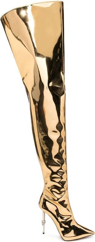 Philipp Plein metallic thigh-high skull stiletto boots Gold