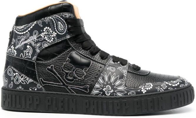 Philipp Plein paisley-print high-top leather sneakers Black