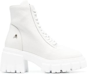 Philipp Plein shearling lined lace-up leather ankle boots White