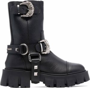 Philipp Plein side-buckle biker boots Black