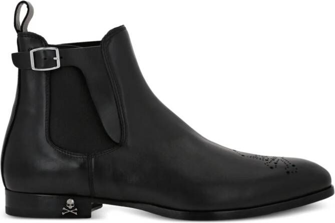 Philipp Plein skull-appliqué leather boots Black