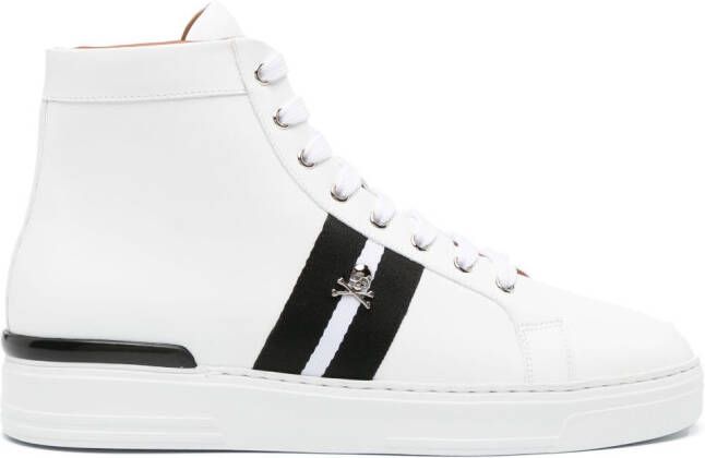 Philipp Plein skull-charm leather sneakers White