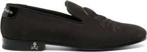 Philipp Plein skull-embroidered suede loafers Black