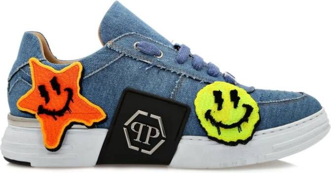 Philipp Plein Smile Graffiti denim low-top sneakers Blue