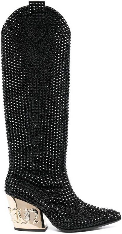 Philipp Plein Strass CowBoy calf-length boots Black