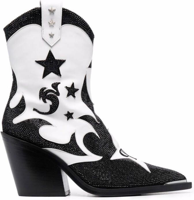Philipp Plein strass mid-heel cowboy boots Black