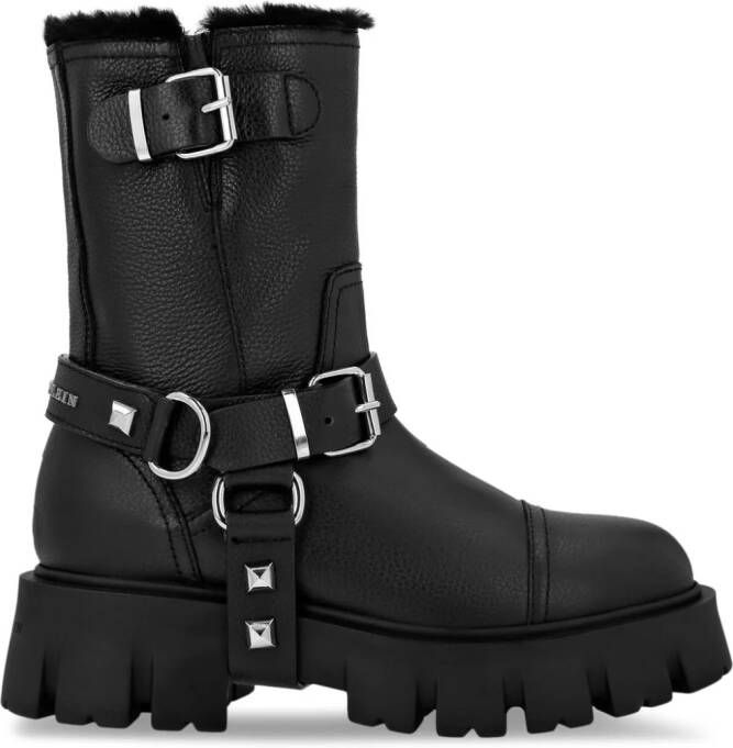 Philipp Plein studded ankle leather boots Black