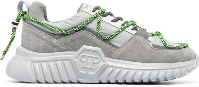 Philipp Plein suede-panelling low-top sneakers Grey