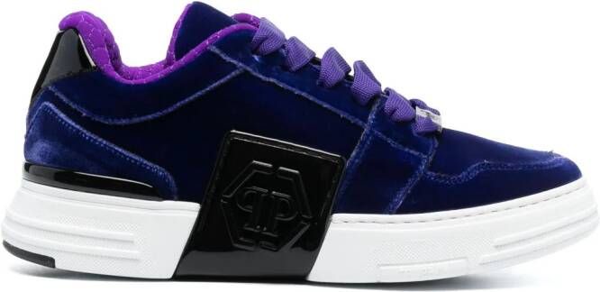 Philipp Plein tonal-logo lace-up velvet sneakers Purple