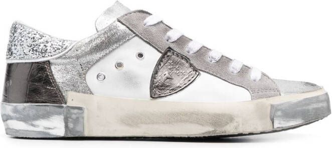 Philippe Model Paris glitter-detailing panelled leather sneakers Grey