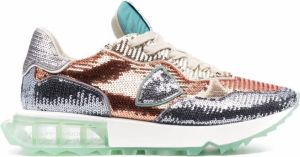 Philippe Model Paris sequin-embellished leather trainers Brown