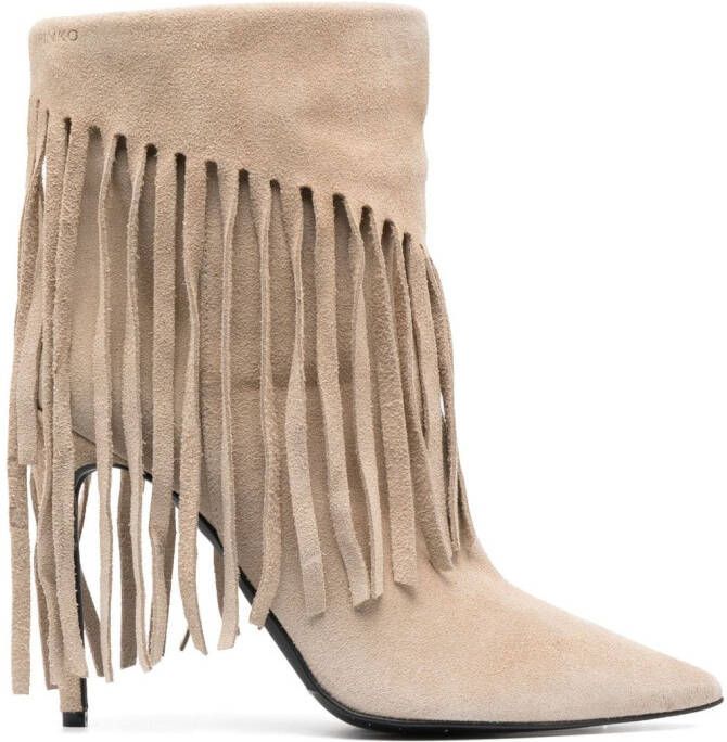 PINKO 120mm fringe-detail ankle boots Neutrals