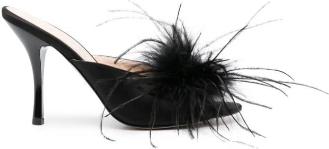 PINKO 95mm feather-detail mules Black